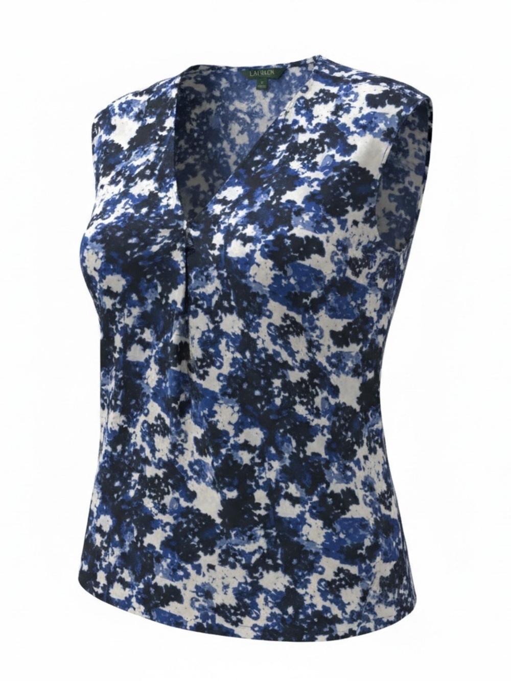 Lauren Ralph Lauren Blue and White Floral V-Neck Sleeveless Blouse